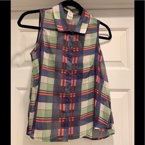 American Rag Plaid-patterned Collard Tank